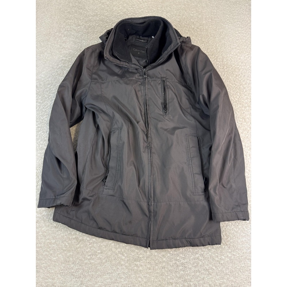 Calvin Klein Jacket Mens Small Black Removable Hood Water Resistant Storm Collar
